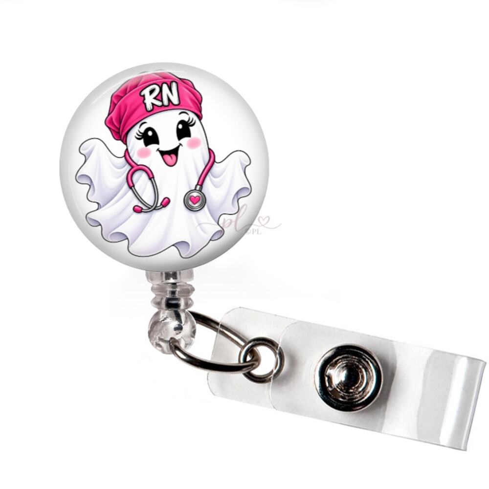 RN Nurse Halloween Ghost Badge Reel Cute Spooky Nurse Retractable ID Holder